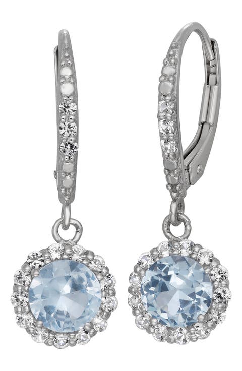 Sterling Silver Created Sapphire Drop Earrings