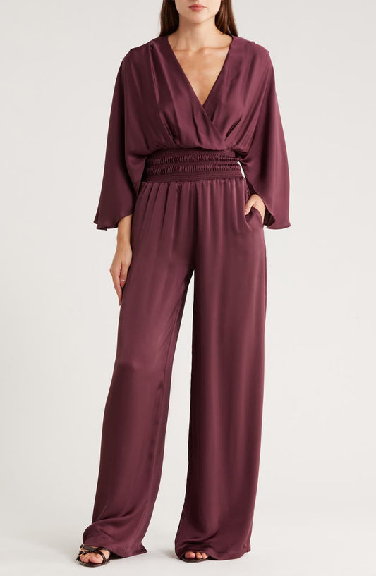 Cheri Long Sleeve Satin Jumpsuit