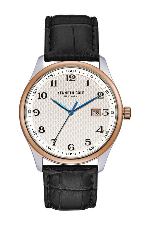 Reloj de caballero con correa de piel repujada de cocodrilo de 3 manecillas, 42 mm