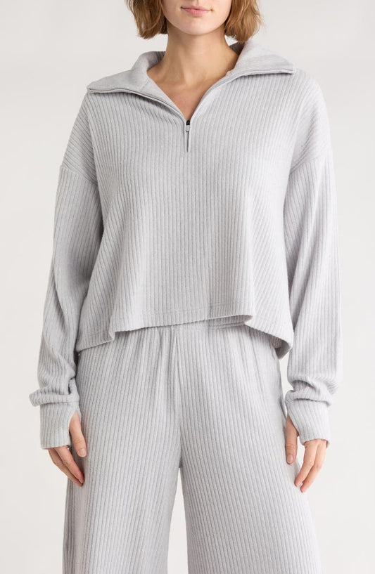 Brooklyn Rebel Rib Knit Half Zip Sweatshirt