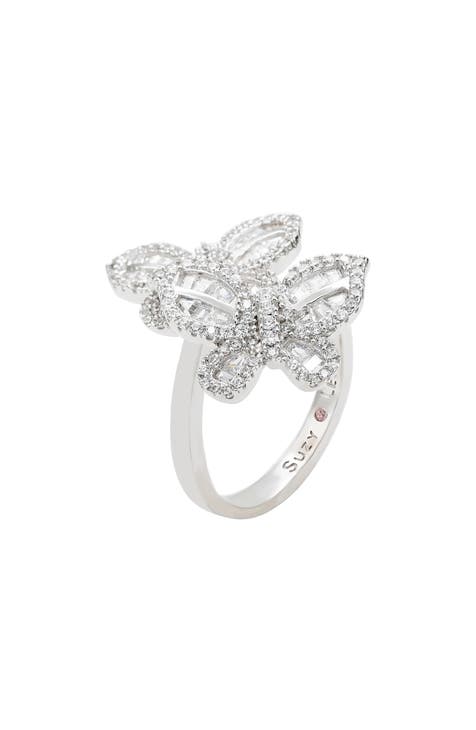 Anillo Doble Mariposa CZ de Plata de Ley