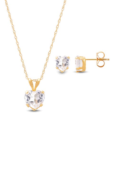 White Topaz Heart Pendant Necklace & Stud Earrings