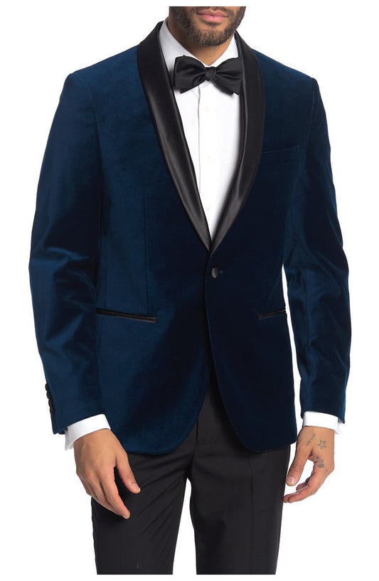 Navy Shawl Collar Single Button Velvet Suit Separate Sport Coat