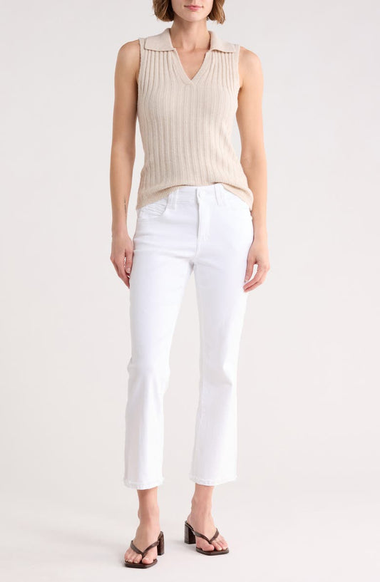 Scallop Fray Hem Crop Flare Leg Jeans (Optic White)