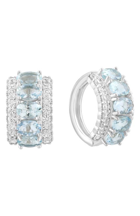 Sterling Silver Aquamarine & Zircon Hoop Earrings