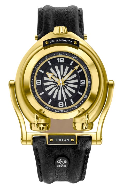 Reloj suizo automático Triton con correa de piel, 49 mm