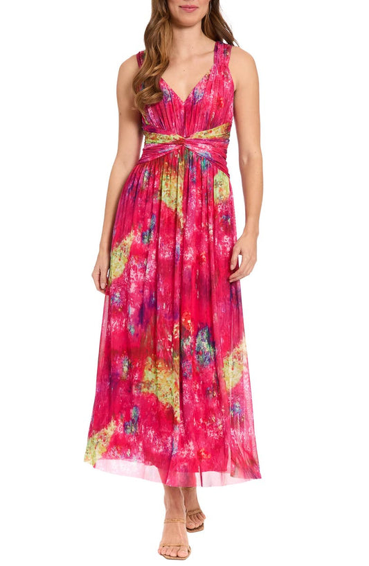 V-Neck Twist Front A-Line Maxi Dress