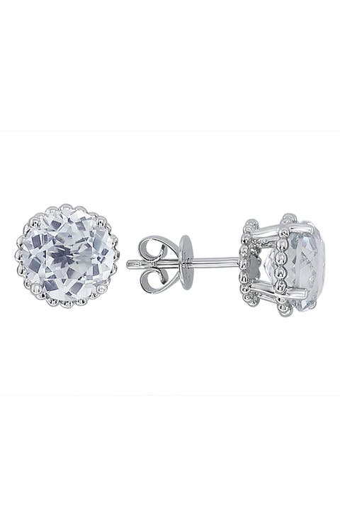 14K White Gold White Topaz Stud Earrings