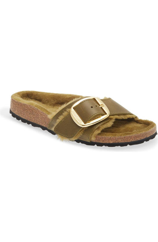 Madrid Big Buckle Genuine Shearling Lined Sandal (Women)