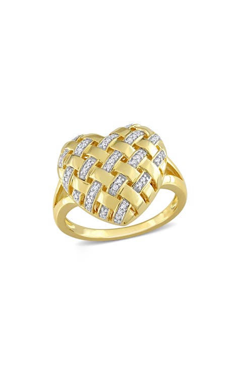 Anillo enrejado corazón de diamante - 0,129 ctw
