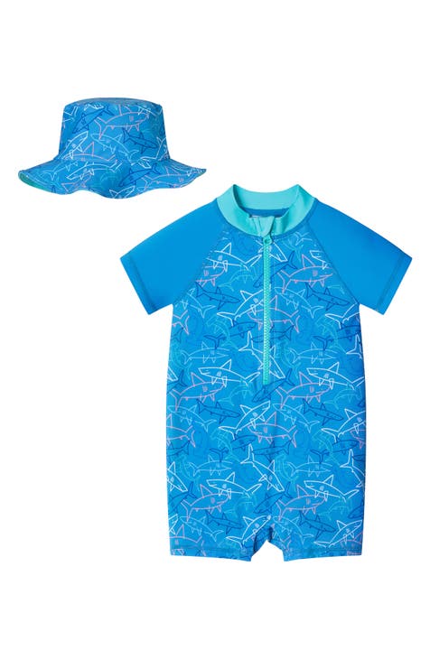 Conjunto de traje de baño y gorro de una pieza de manga corta (bebé)