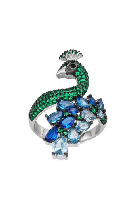 Anillo pavo real de plata de ley con circonita cúbica