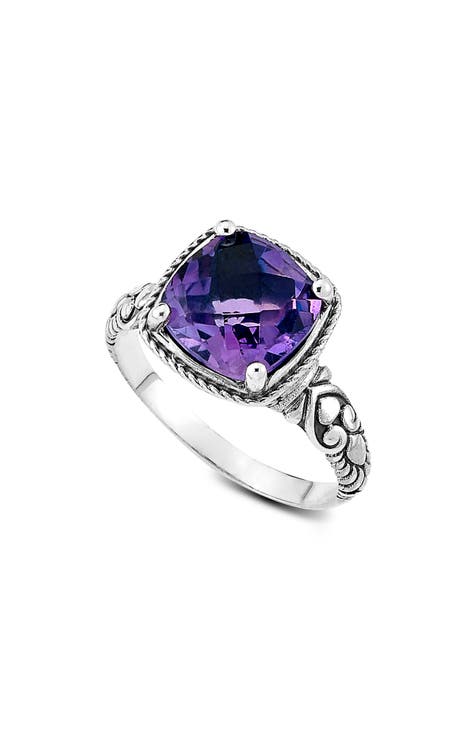 Anillo de plata de ley con piedras semipreciosas talla cojín