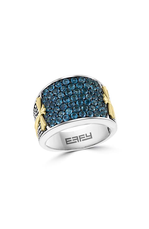 Two Tone London BLue Topaz Wide Band Ring