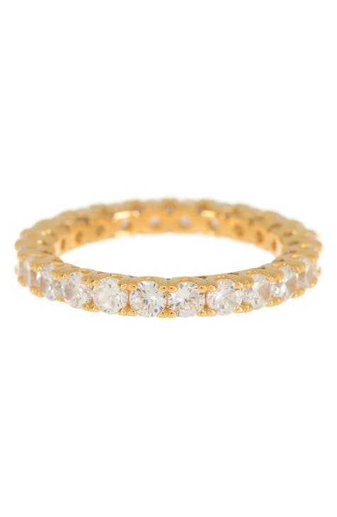 Anillo de plata de ley chapado en oro con circonita cúbica de corte redondo