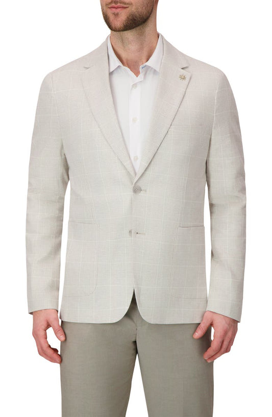 Two Button Linen Blend Stretch Plaid Jacket