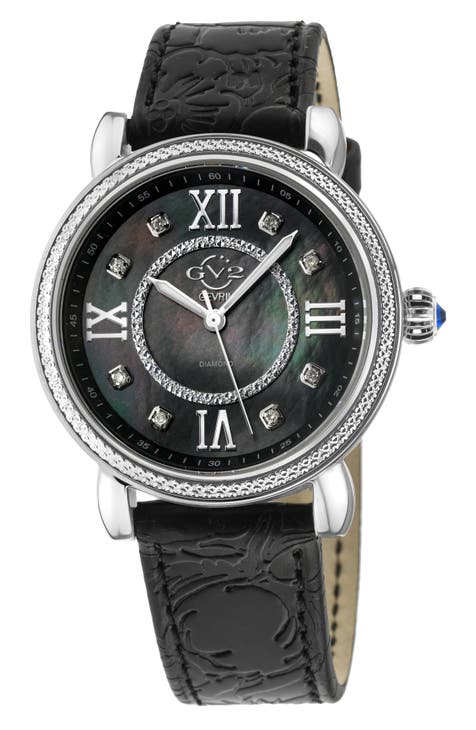 Reloj de pulsera de piel con esfera de diamantes Marsala para mujer, 37 mm