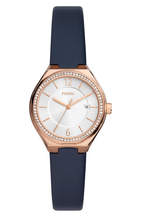 Reloj Eevie Crystal con tres manecillas y correa de piel, 30 mm