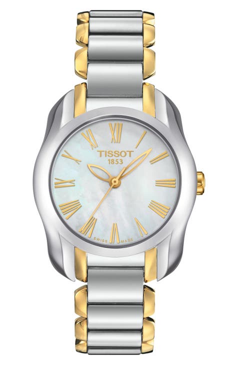 Reloj de pulsera de cuarzo suizo bicolor T-Wave, 28 mm