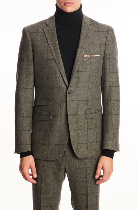 Dover Slim Fit Sage Windowpane Wool Blend Blazer (Regular & Big)