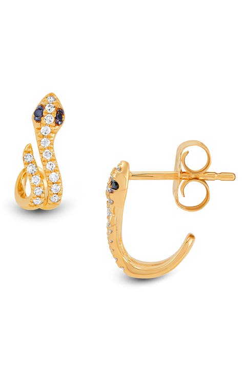 14K Yellow Gold Diamond Snake Hoop Earrings