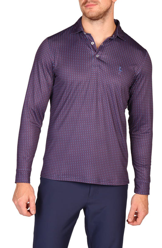 Golf Tee Print Long Sleeve Performance Polo