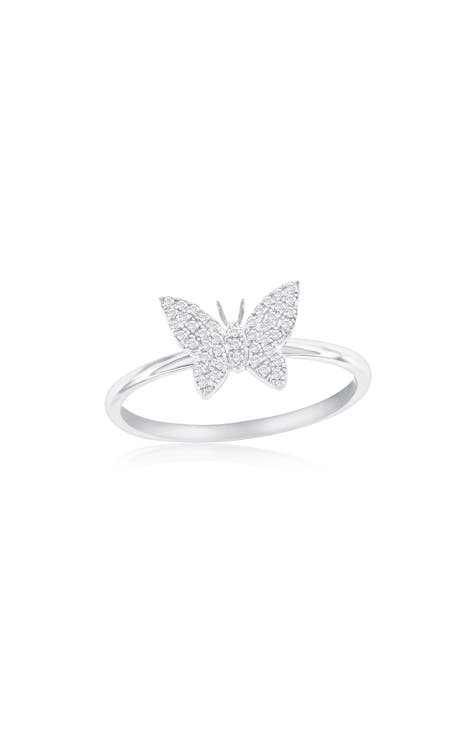 Anillo de mariposa con pavé de diamantes de plata de ley - 0,13 ctw