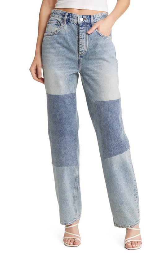 Clove Patched High Waist Relaxed Straight Leg Jeans