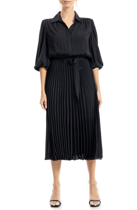 Three-Quarter Sleeve Satin Midi Shirtdress