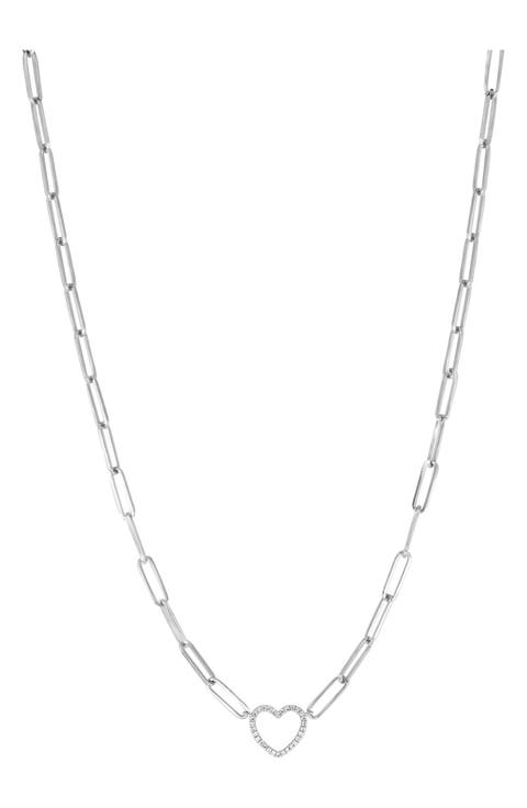 Sterling Silver Diamond Open Heart Pendant Necklace - 0.11 ctw.