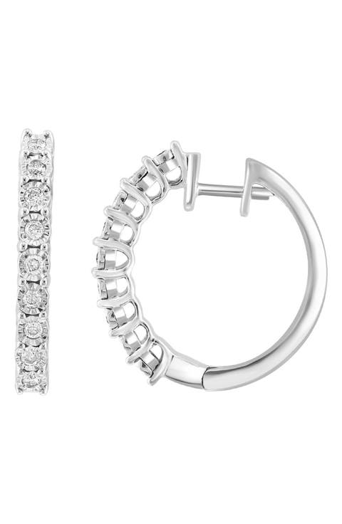 Sterling Silver Diamond Huggie Hoop Earrings - 0.18 ctw.
