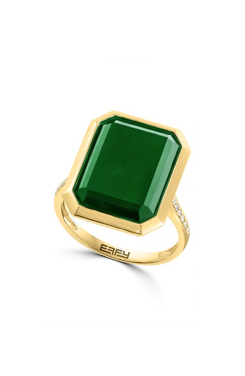 14K Gold Pavé Diamond & Green Onyx Ring