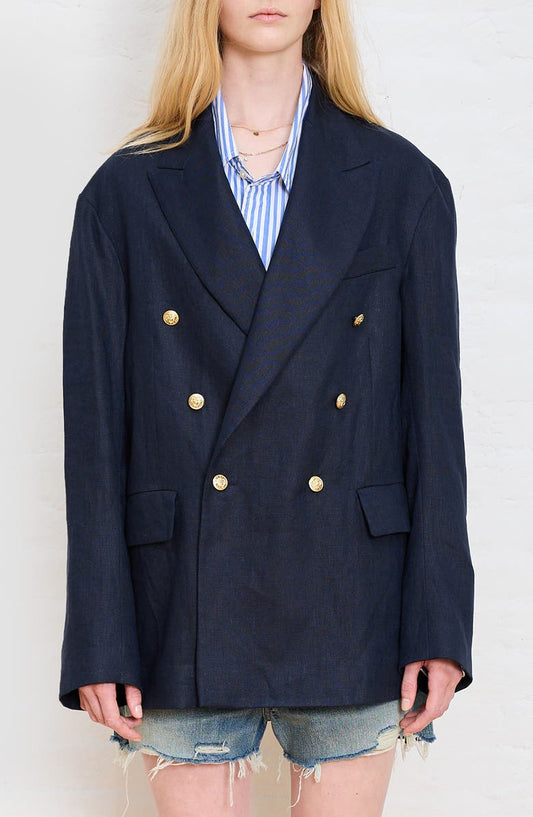 Peak Lapel Double Breasted Linen Blazer