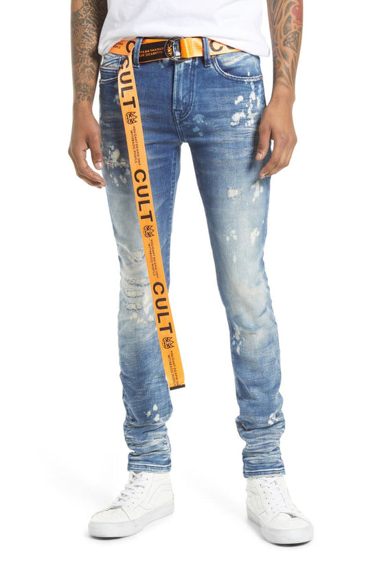 Punk Men's Distressed Super Skinny Jeans (Dune)