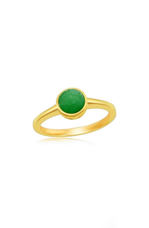 Anillo solitario de plata de ley con cojín de jade