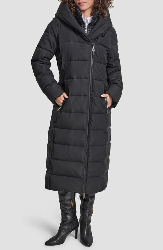 Water Resistant Hooded Puffer Jacket with Bib