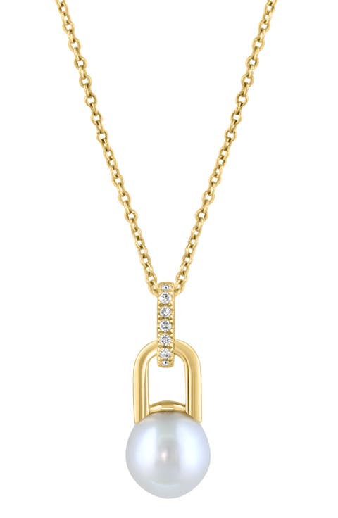 Freshwater Pearl & Diamond Pendant Necklace - 0.04ct.