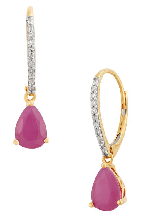 10K Yellow Gold Diamond & Ruby Drop Earrings