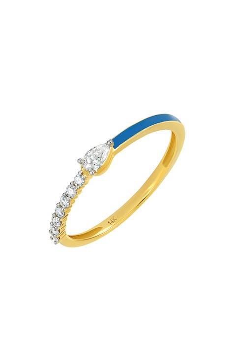 Anillo de Diamantes y Esmalte Azul Oscuro - 0,28ct. (Exclusivo Nordstrom)