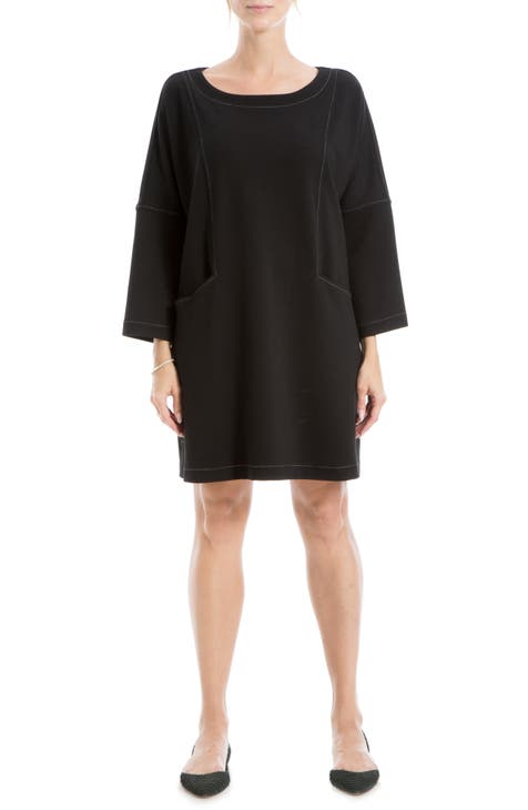 Vestido de manga larga con costuras en contraste