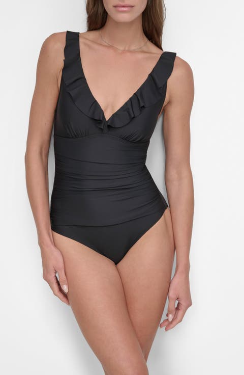 Ruffle Plunge Neck One-Piece Swimsuit