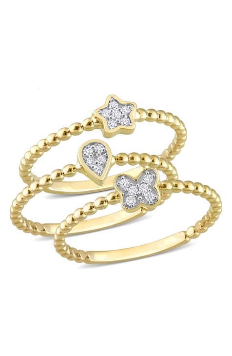 Juego de 3 anillos de diamantes - 0,09ct.