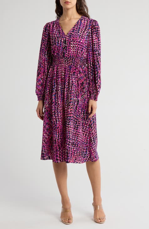 Vestido midi fruncido de manga larga