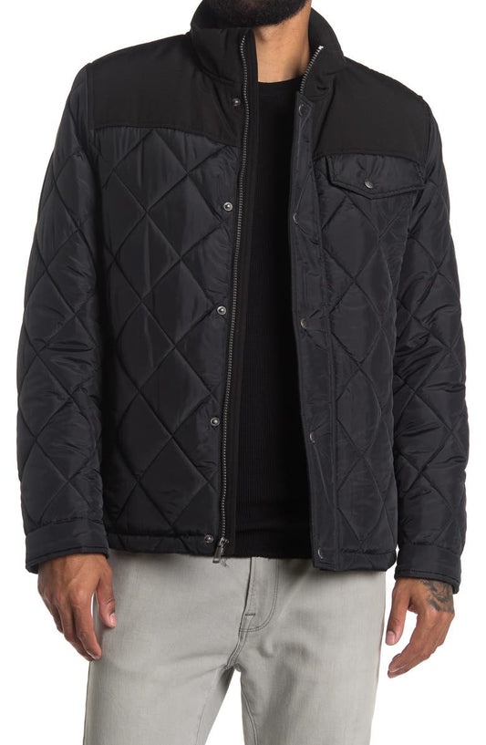 COLE HAAN Mixed Media Faux Shearling Lined Diamond Quilted Jacket
