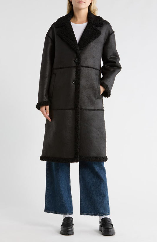Faux Shearling Lined Faux Suede Coat