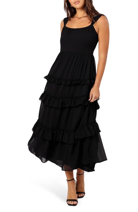 Vestido midi escalonado con volantes Marli