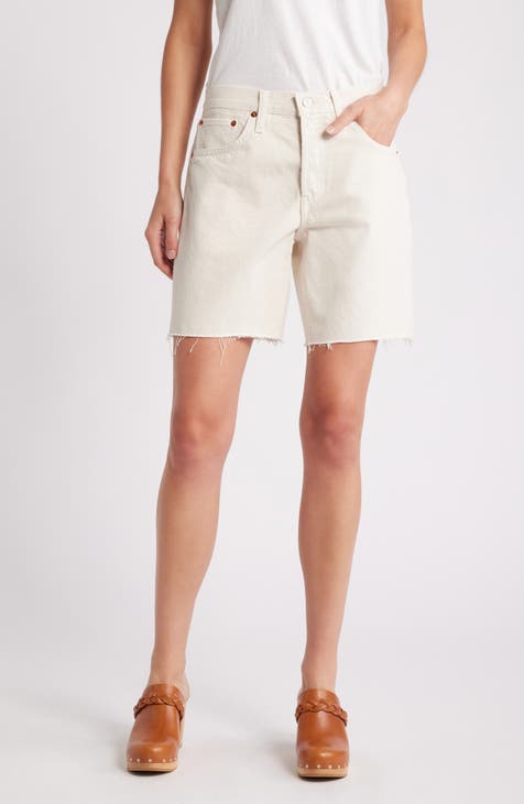 Shorts estilo boyfriend de mezclilla con corte de talle medio (blanco vintage)