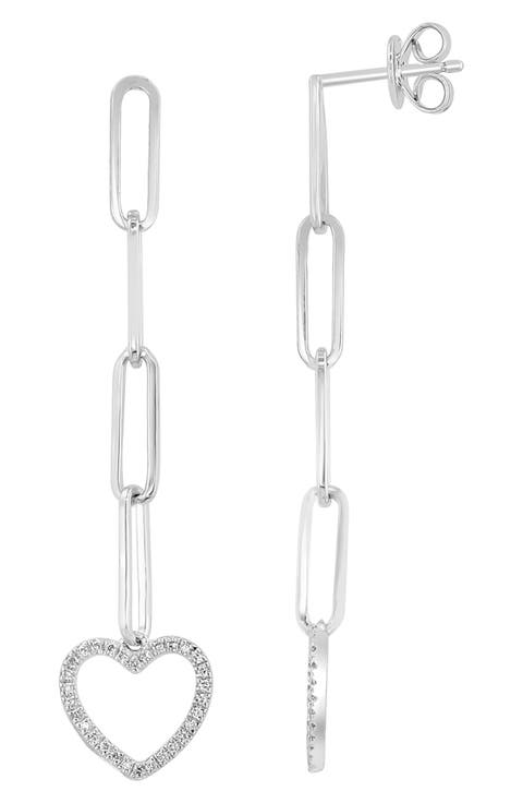 Sterling Silver Diamond Open Heart Drop Earrings - 0.17 ctw.