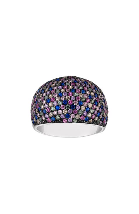 Anillo Cúpula Pavé Multicolor Zirconia Cúbica