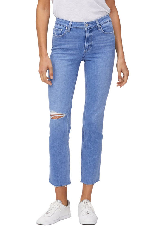 Cindy High Waist Raw Hem Straight Leg Jeans (Cruiser Destructed)